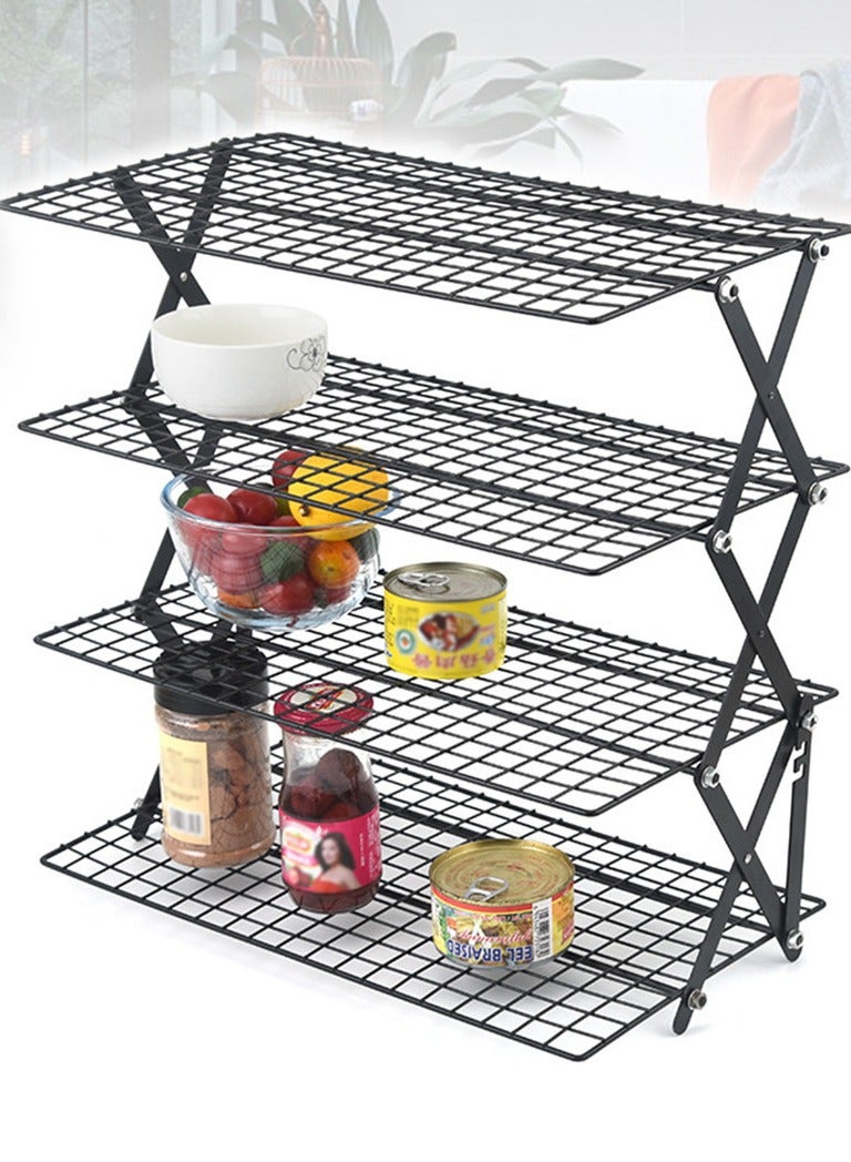 4-Tier Foldable Grilling Drying Rack Non-stick Iron Cooling Rack for Cookies Baking Outdoor Collapsible Camping Picnic Stand - Image 1
