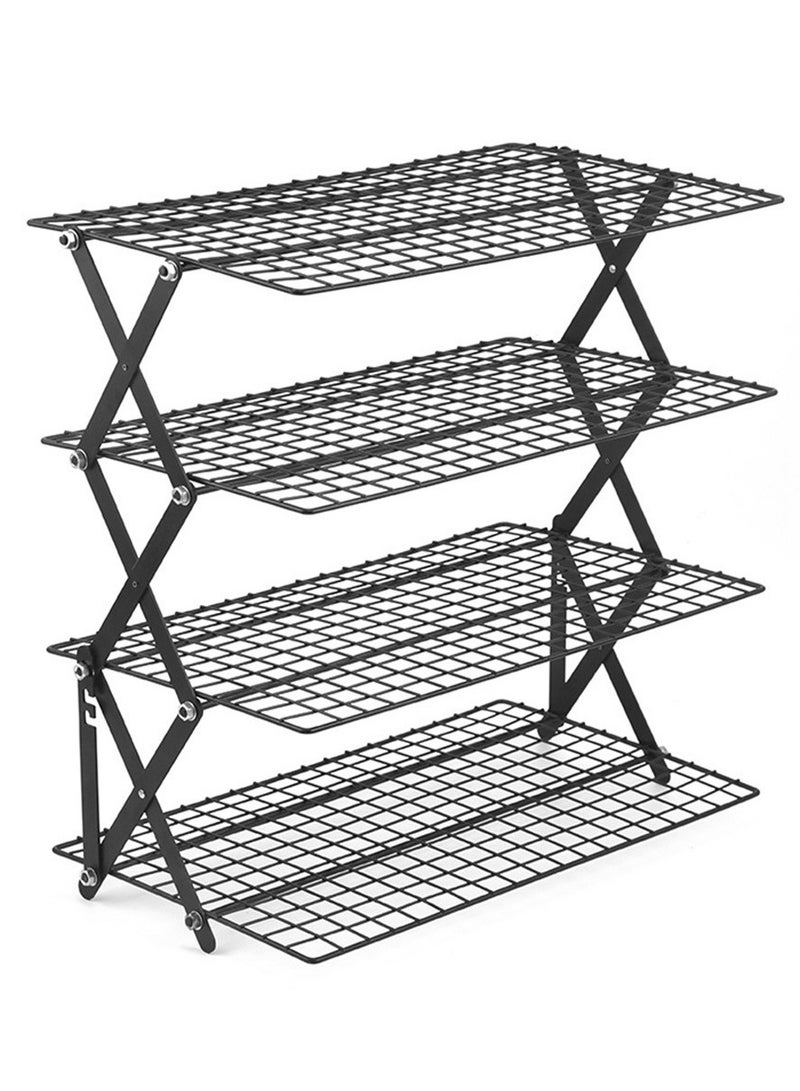 4-Tier Foldable Grilling Drying Rack Non-stick Iron Cooling Rack for Cookies Baking Outdoor Collapsible Camping Picnic Stand - Image 2