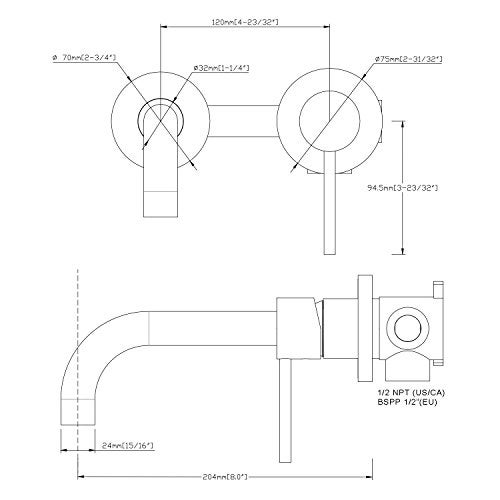 Sumerain Wall Mount Bathroom Faucets Brushed Nickel,Single Handle Wall Mount Faucet with Brass Rough-in Valve - Image 4