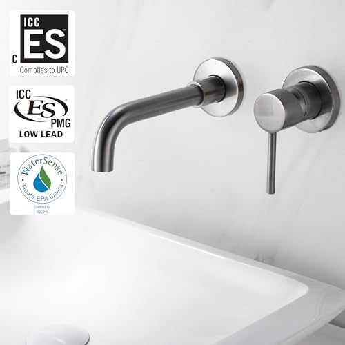 Sumerain Wall Mount Bathroom Faucets Brushed Nickel,Single Handle Wall Mount Faucet with Brass Rough-in Valve - Image 2