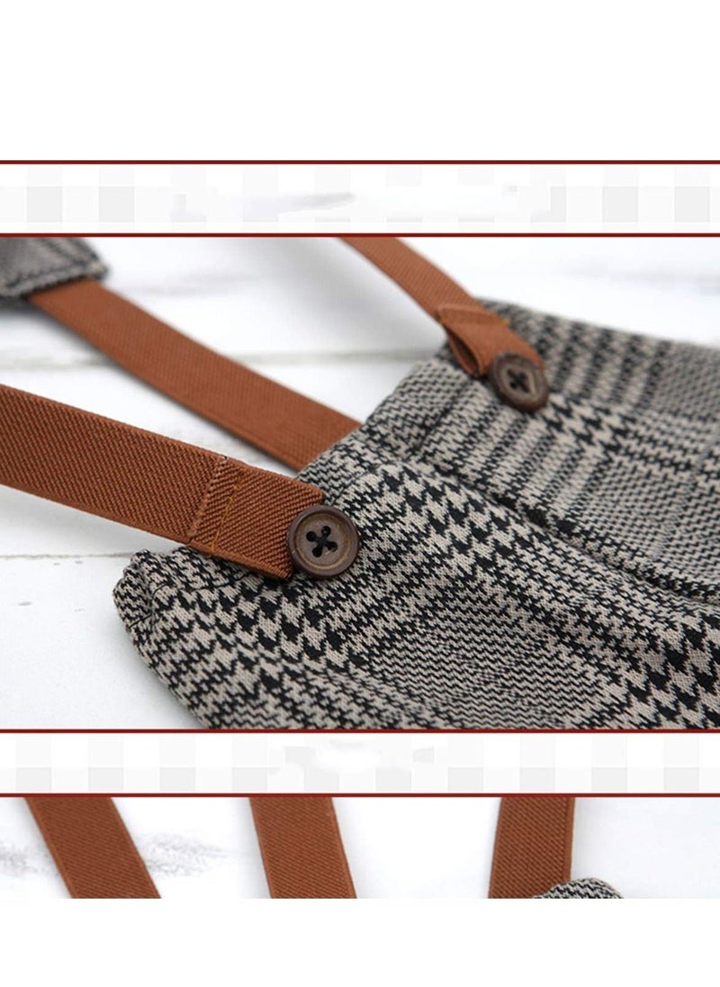 Newborn Photography Props Stripes Cool Boy Retro Plaid Suspenders Flat Bottom Cab Cap Photography Props Duck Tongue Hat Suit Boys Clothing (Dark Gray)  - Image 4