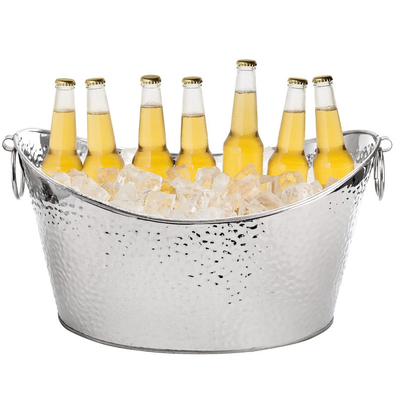 Frcctre 3 Gallon12L Stainless Steel Beverage Tub Large Galvanized Ice Bucket with Handles Hammered Metal Drink Bucket Drink Chiller Champagne Buckets for Parties Weddings