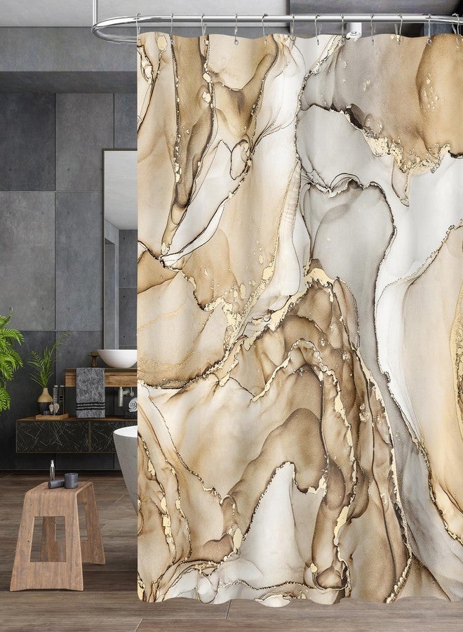 BayNook 4PCS Beige Marble Bathroom Sets with Shower Curtain and Rugs, Abstract Shower Curtain Sets with Rugs for Bathroom Decor, Bathroom Curtains Shower Set with Toilet Lid Cover Accessories - Image 4