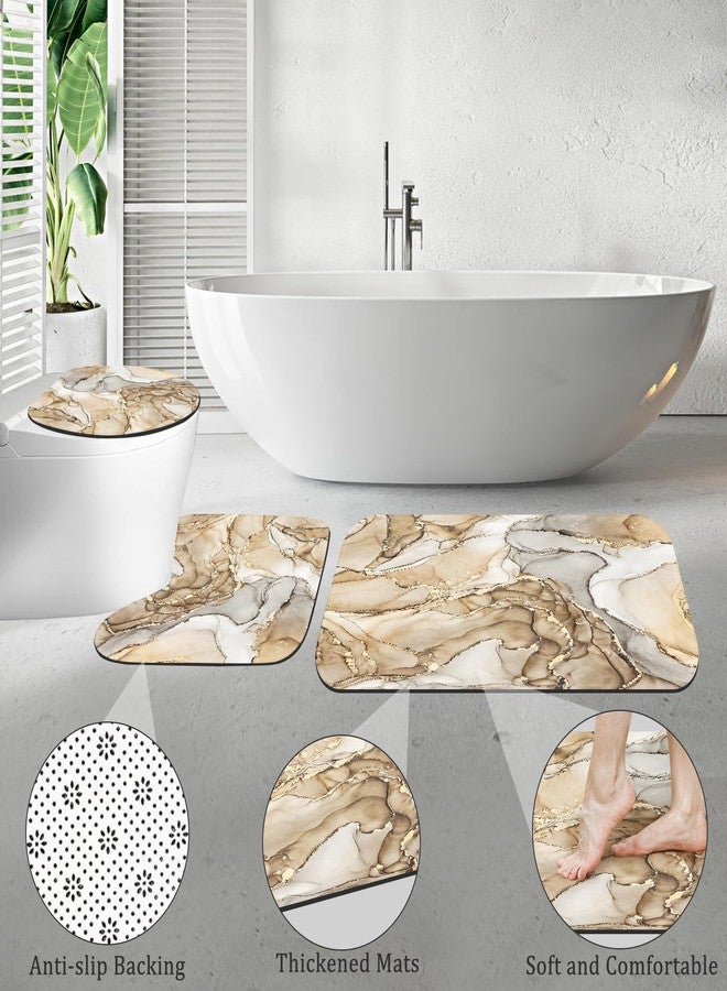 BayNook 4PCS Beige Marble Bathroom Sets with Shower Curtain and Rugs, Abstract Shower Curtain Sets with Rugs for Bathroom Decor, Bathroom Curtains Shower Set with Toilet Lid Cover Accessories - Image 5