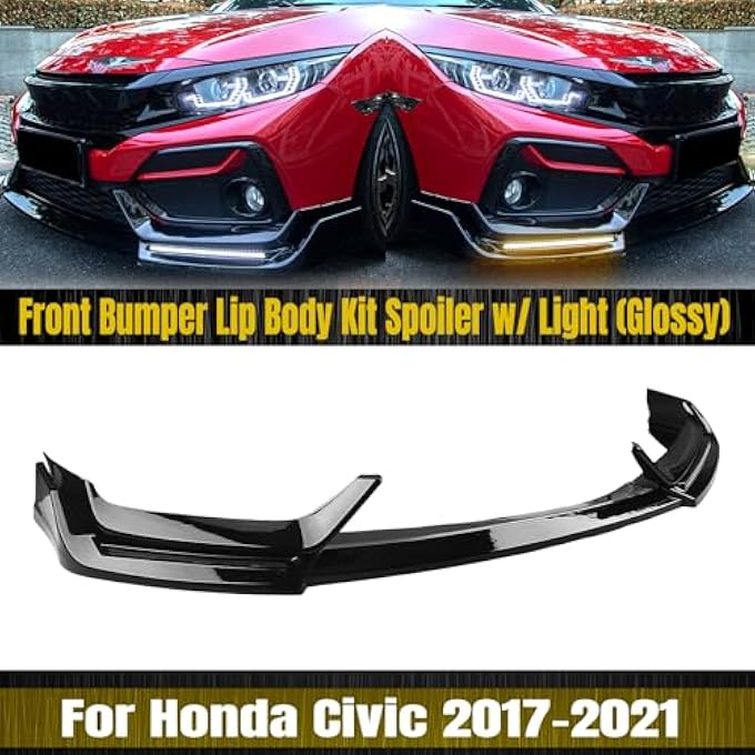 AUSMILA for Honda Civic Si Hatchback 2017-2021 Front Bumper Spoiler Lip Kit Glossy Black - Image 3