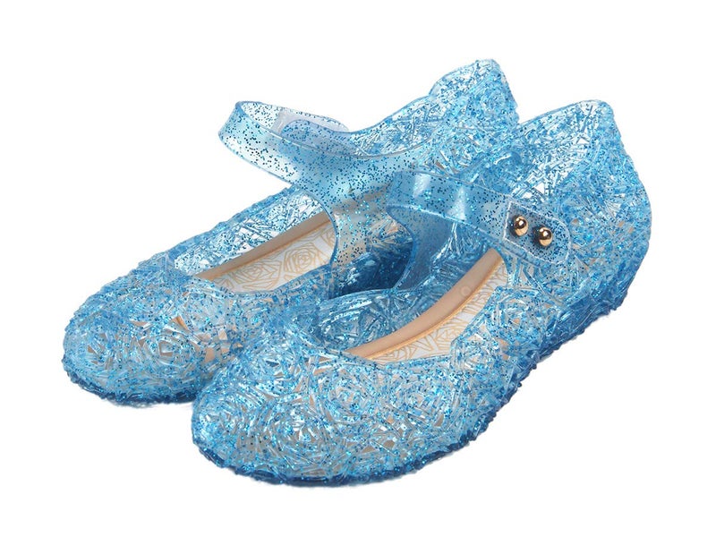 GUGUYeah Princess Costumes Jelly Flats Shoes, Cosplay Birthday Party Dress Up Sandals for Little Girls, Toddler or Kids Blue - Image 1
