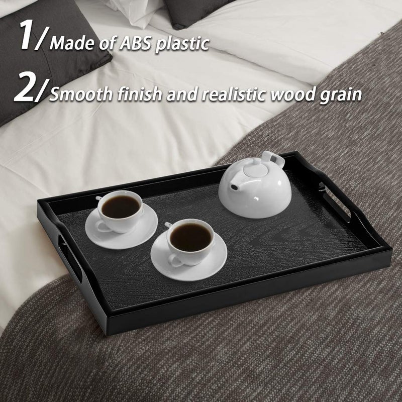 MDLUU Plastic Serving Tray, Ottoman Tray with Cutout Handles, Rectangle Butler Tray for Breakfast in Bed, Coffee Table Decor, Party (Black) - Image 5