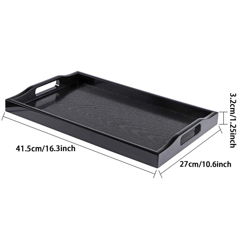 MDLUU Plastic Serving Tray, Ottoman Tray with Cutout Handles, Rectangle Butler Tray for Breakfast in Bed, Coffee Table Decor, Party (Black) - Image 3