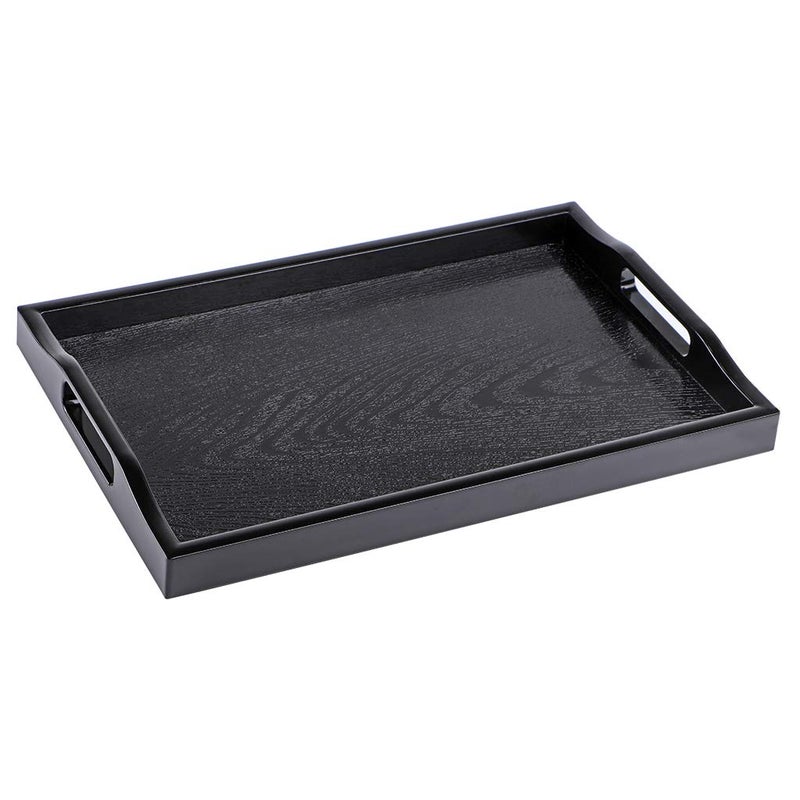 MDLUU Plastic Serving Tray, Ottoman Tray with Cutout Handles, Rectangle Butler Tray for Breakfast in Bed, Coffee Table Decor, Party (Black) - Image 1