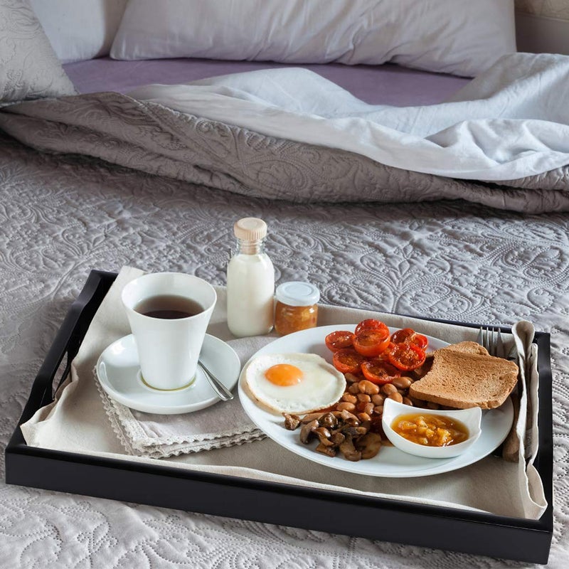 MDLUU Plastic Serving Tray, Ottoman Tray with Cutout Handles, Rectangle Butler Tray for Breakfast in Bed, Coffee Table Decor, Party (Black) - Image 2