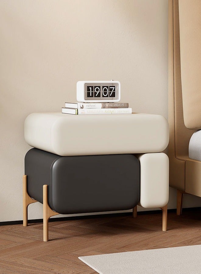 رافين متعددة الأغراض استخدام 3 أدراج زاوية مستديرة منضدة جلدية ملفوفة الإبداعية طاولة السرير الأخدود مقبض تصميم طاولة جانبية مع رف العرض لغرفة المعيشة غرفة نوم 50x40x50 سم - Image 1