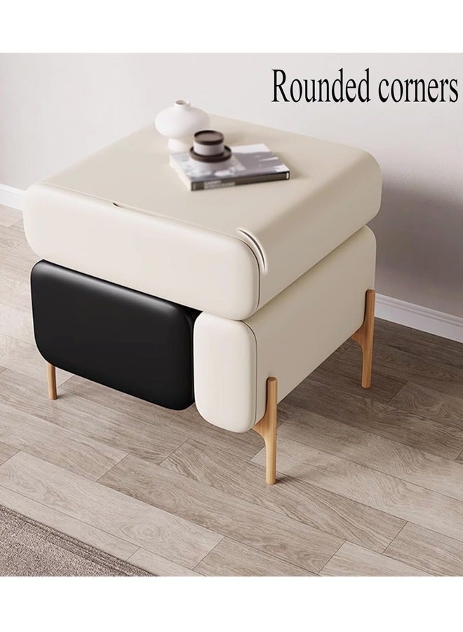 رافين متعددة الأغراض استخدام 3 أدراج زاوية مستديرة منضدة جلدية ملفوفة الإبداعية طاولة السرير الأخدود مقبض تصميم طاولة جانبية مع رف العرض لغرفة المعيشة غرفة نوم 50x40x50 سم - Image 4