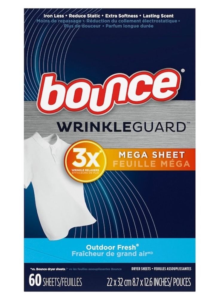 Bounce WrinkleGuard Mega Dryer Sheets, Outdoor Fresh 60 Count - pzsku/ZEC7B9830AB11B21FE3F3Z/45/_/1662795199/207b3292-af57-4baa-a4e2-854544ae0eb1