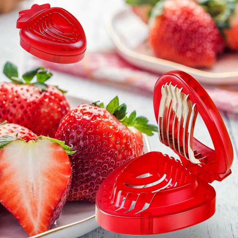 LIFVCNT 2 PCS Strawberry Slicer, Strawberry Fruit Cutter Slicer Kitchen Gadget Set, Kids Egg Slicer, Fruit Slicing Tool with Stainless Steel Blade - Image 2