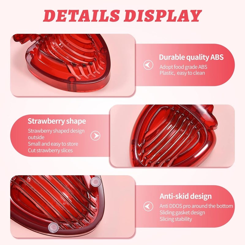 LIFVCNT 2 PCS Strawberry Slicer, Strawberry Fruit Cutter Slicer Kitchen Gadget Set, Kids Egg Slicer, Fruit Slicing Tool with Stainless Steel Blade - Image 3