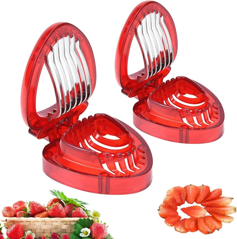 LIFVCNT 2 PCS Strawberry Slicer, Strawberry Fruit Cutter Slicer Kitchen Gadget Set, Kids Egg Slicer, Fruit Slicing Tool with Stainless Steel Blade - Image 1