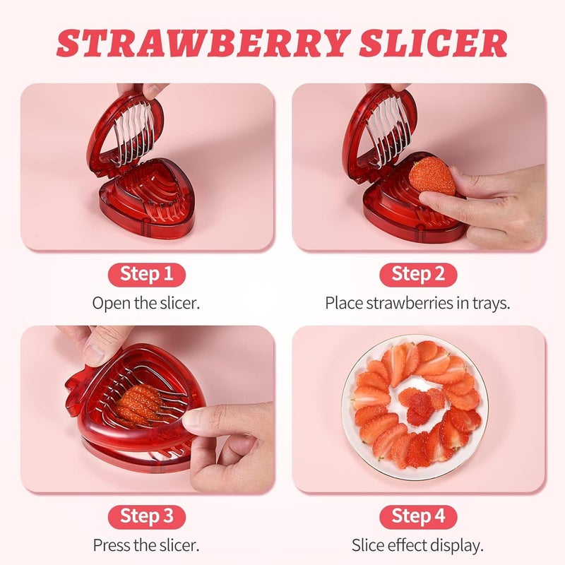 LIFVCNT 2 PCS Strawberry Slicer, Strawberry Fruit Cutter Slicer Kitchen Gadget Set, Kids Egg Slicer, Fruit Slicing Tool with Stainless Steel Blade - Image 4