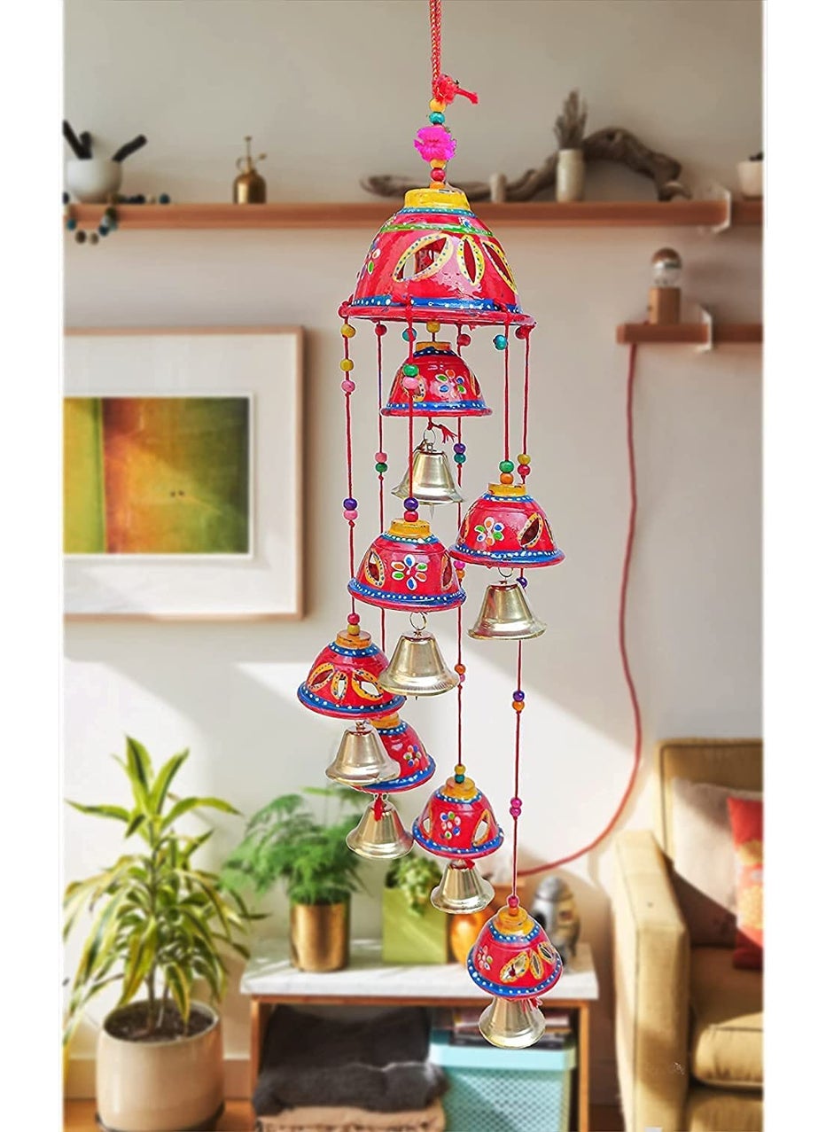 ADITYA IMPEX ADITYA IMPEX Handicraft rajasthane Wooden Colored Bells Desing Decorative showpice Wind Chimes for Home Balcony Garden Positive Energy Home Decor Hanging Long Bells 7 BellsSet of 2 Piece  - Image 2