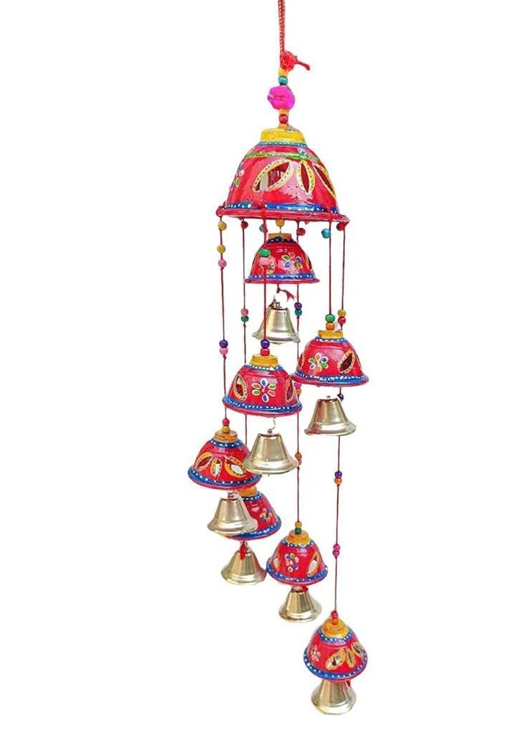 ADITYA IMPEX ADITYA IMPEX Handicraft rajasthane Wooden Colored Bells Desing Decorative showpice Wind Chimes for Home Balcony Garden Positive Energy Home Decor Hanging Long Bells 7 BellsSet of 2 Piece  - Image 1