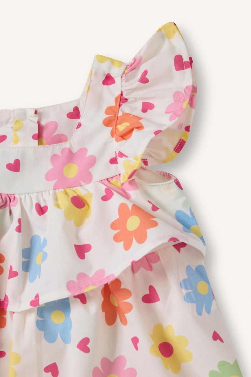 DeFacto White BabyGirl Baby Girl Floral Poplin Short Sleeve Dress Casual - Image 5