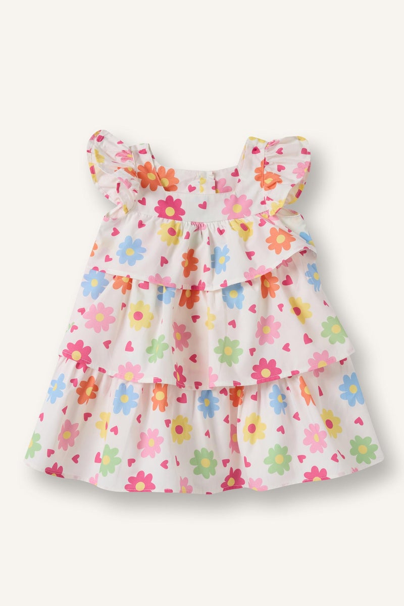 DeFacto White BabyGirl Baby Girl Floral Poplin Short Sleeve Dress Casual - Image 4
