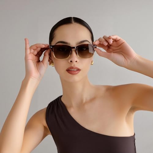COASION Women's Polarized Sunglasses for Medium to Large Faces - Fashion Square Shades UV400 Protection(Dark Brown/Gradient Brown) - Image 2