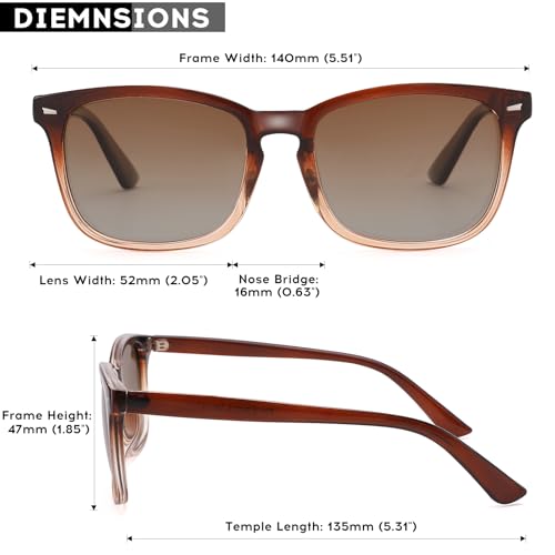 COASION Women's Polarized Sunglasses for Medium to Large Faces - Fashion Square Shades UV400 Protection(Dark Brown/Gradient Brown) - Image 5