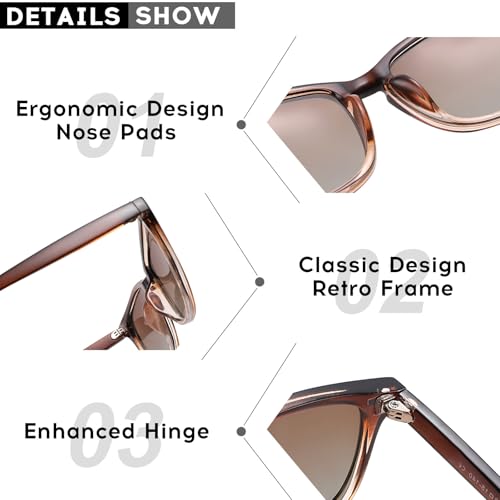 COASION Women's Polarized Sunglasses for Medium to Large Faces - Fashion Square Shades UV400 Protection(Dark Brown/Gradient Brown) - Image 4