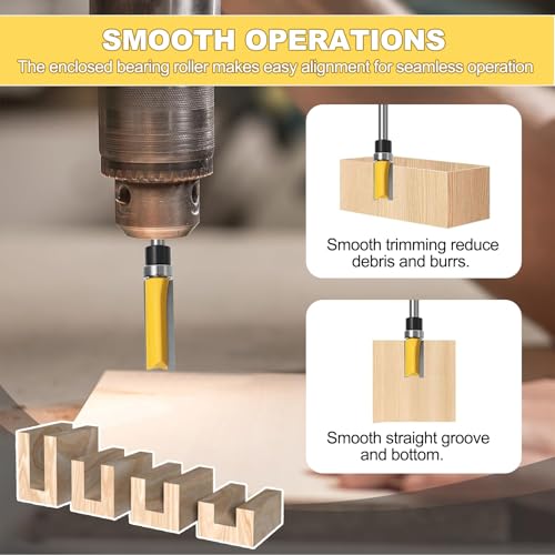 Viemior 4PCS Pattern Flush Trim Router Bit Set, Premium Flush Trim Route Bit 1/4 Shank, 1/2" Cutting Diameter, Bearing Design to Prevent Tear-Out for Woodworking, Milling, Trimming - Image 5