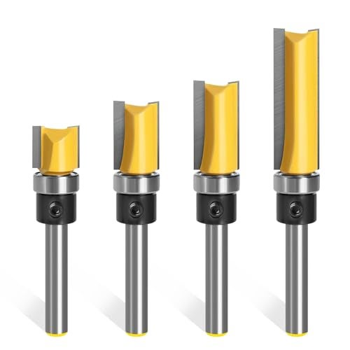 Viemior 4PCS Pattern Flush Trim Router Bit Set, Premium Flush Trim Route Bit 1/4 Shank, 1/2" Cutting Diameter, Bearing Design to Prevent Tear-Out for Woodworking, Milling, Trimming - Image 1