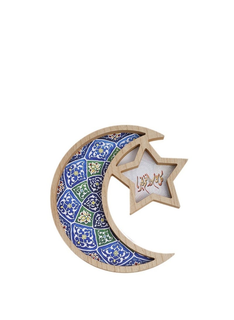 XiuWoo Ramadan Tray Eid Mubarak Tray Ramadan Kareem Moon Star Shape Tray Decoration Islam Wooden Artistic Moon Star Dessert Tray Ramadan Decorations for Table Moon Star Dessert Tray - Image 1