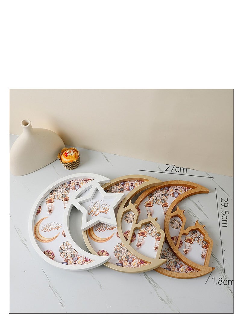 XiuWoo Ramadan Tray Eid Mubarak Tray Ramadan Kareem Moon Star Shape Tray Decoration Islam Wooden Artistic Moon Star Dessert Tray Ramadan Decorations for Table Moon Star Dessert Tray - Image 2