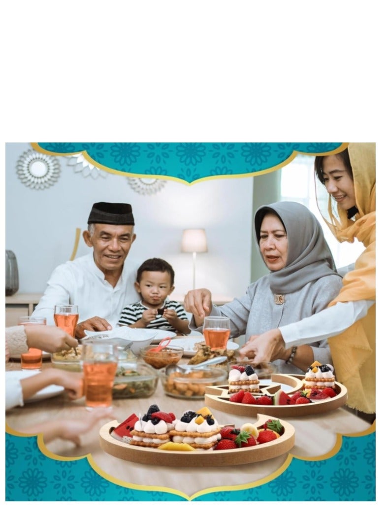 XiuWoo Ramadan Tray Eid Mubarak Tray Ramadan Kareem Moon Star Shape Tray Decoration Islam Wooden Artistic Moon Star Dessert Tray Ramadan Decorations for Table Moon Star Dessert Tray - Image 3