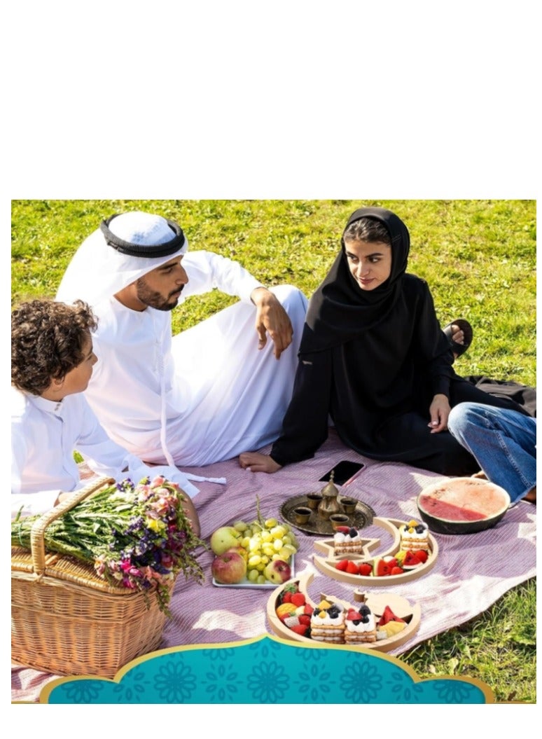 XiuWoo Ramadan Tray Eid Mubarak Tray Ramadan Kareem Moon Star Shape Tray Decoration Islam Wooden Artistic Moon Star Dessert Tray Ramadan Decorations for Table Moon Star Dessert Tray - Image 4