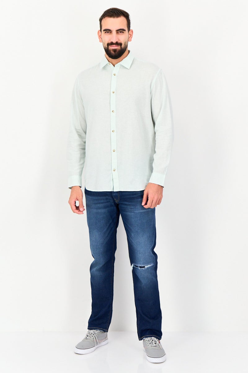 JACK & JONES Men Regular Fit Plain Long Sleeve Casual Shirt, Mint - Image 2