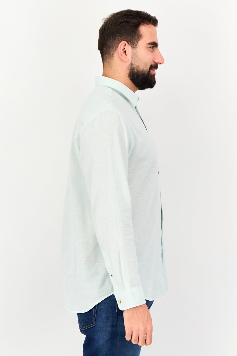 JACK & JONES Men Regular Fit Plain Long Sleeve Casual Shirt, Mint - Image 4