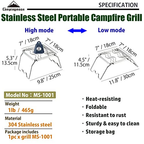 camping moon CAMPINGMOON Portable Folding Camping Campfire Grill over Fire Split Stoves 304 Stainless Steel (7’’L (MS-1001)) - Image 2