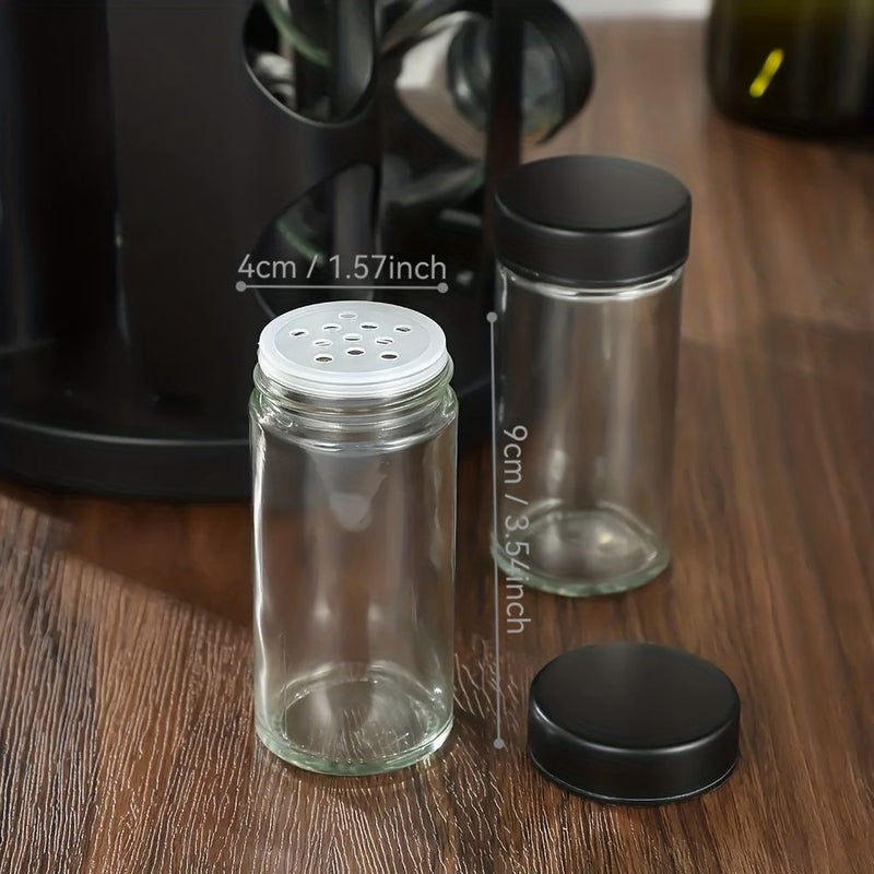 A 360 Degree Rotating Matte Black Round Stainless Steel Spice Rack For Kitchen With 12 Thickened Glass Spice Jars Smooth Surface Easy Cleaning - Image 3