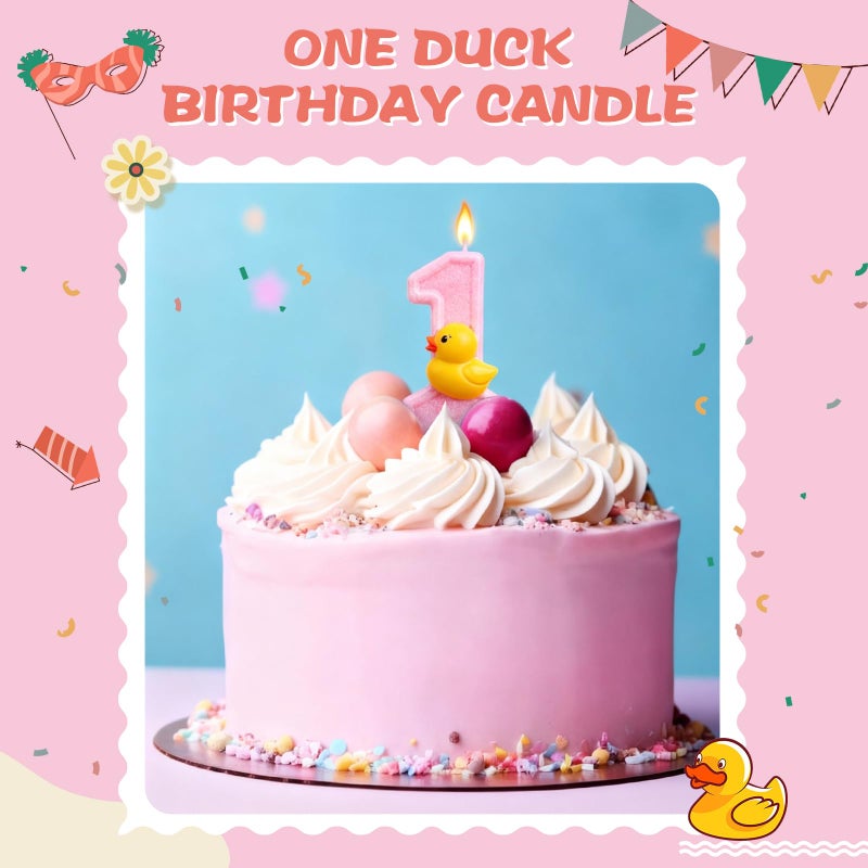 Conelist Pink Duck 1 Candle for First Birthday Pink Number 1 Candle Yellow One Lucky Duck Cute Cake Topper for Cute 1st Party Supplies Anniversary Decorations - Image 3