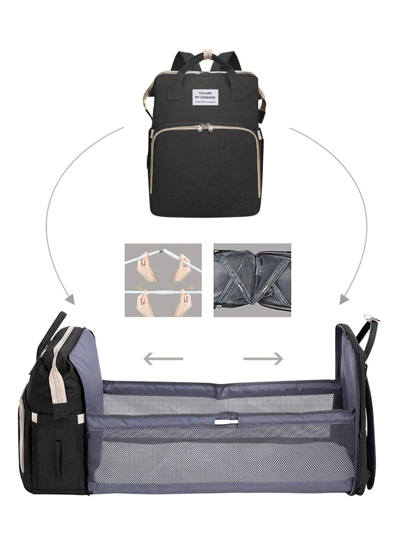 KITCHENOO Multifunctional Baby Diaper Bag Backpack with Portable Bassinet and Insulated Bottle Pockets  - Image 3