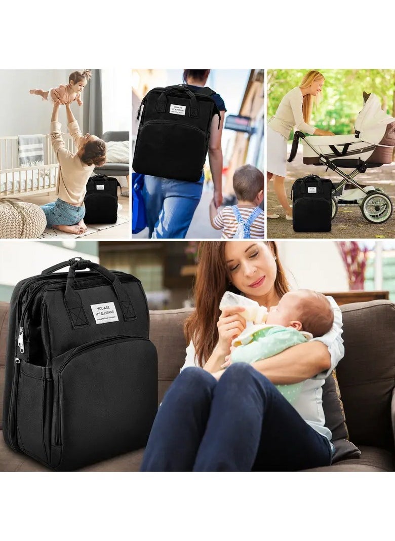 KITCHENOO Multifunctional Baby Diaper Bag Backpack with Portable Bassinet and Insulated Bottle Pockets  - Image 4