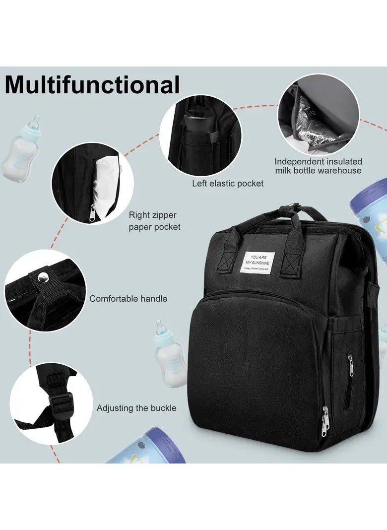 KITCHENOO Multifunctional Baby Diaper Bag Backpack with Portable Bassinet and Insulated Bottle Pockets  - Image 5