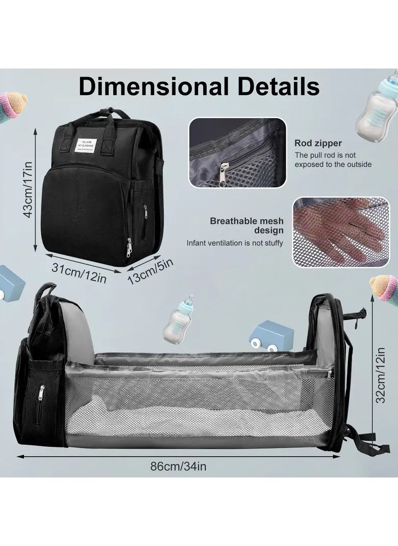 Multifunctional Baby Diaper Bag Backpack with Portable Bassinet and Insulated Bottle Pockets