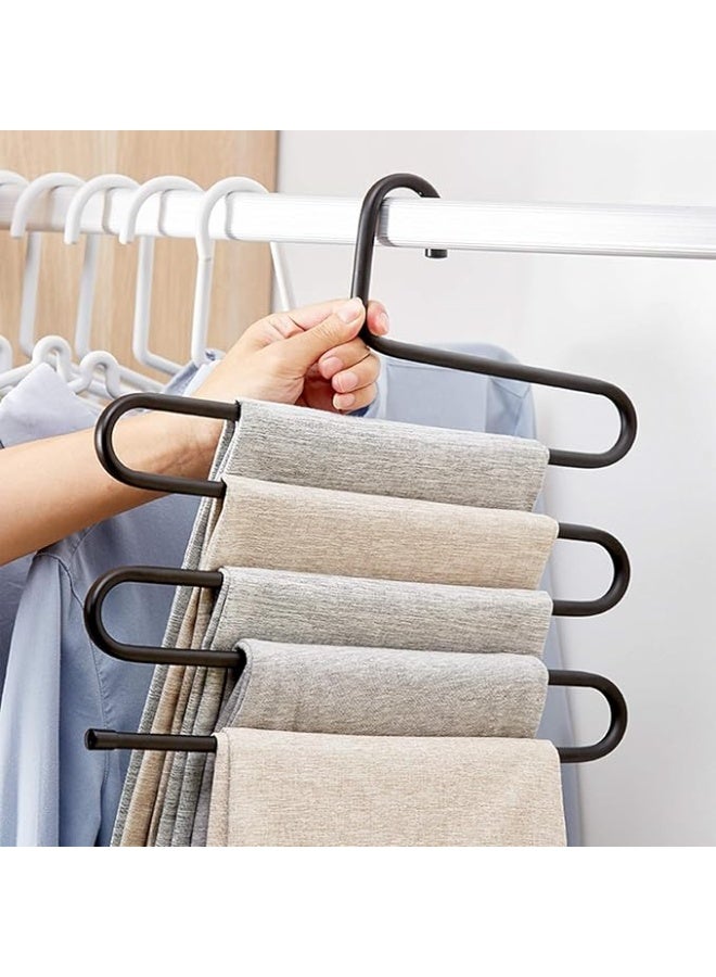 Everbuy 5-Tier Stainless Steel S-Shaped Trouser Hanger – Space-Saving, Rust-Resistant Metal Pants Organizer, Set of 3 - Image 1