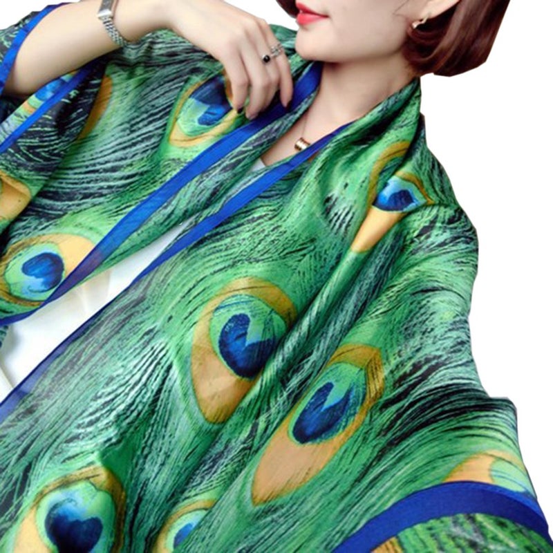 X&F Women's Fashion Peacock Feather Prints Long Scarf Summer Wrap Shawls - Image 2