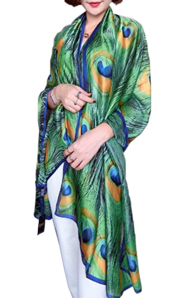 X&F Women's Fashion Peacock Feather Prints Long Scarf Summer Wrap Shawls - Image 1