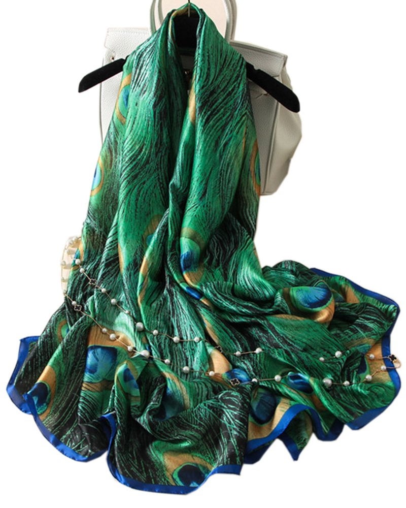 X&F Women's Fashion Peacock Feather Prints Long Scarf Summer Wrap Shawls - Image 4