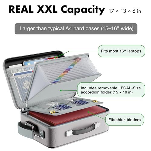 TRIKTON XXL Legal-Size Fire & Water-Resistant Document Box with TSA Lock - Hard-Shell Case (17×13×6 in) Hard Case File Organizer for Important Documents, Laptop, Passport, Wills, Certificates (Silver) - Image 2