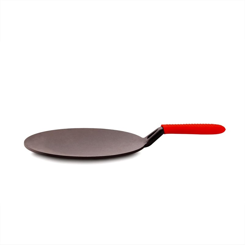 THE CHEF STORY The Chef Story Throwback Series Cast Iron Concave Roti Tawa 26cm PreSeasoned 102 Inch Lifetime Exchange Warranty Unibody Design with no Screw Joints Silicon Sleeves Eco Friendly Induction Gas Electric Solid Plate Radiant Ceramic Halogen Recyclable Iron Toxic Free  - Image 1