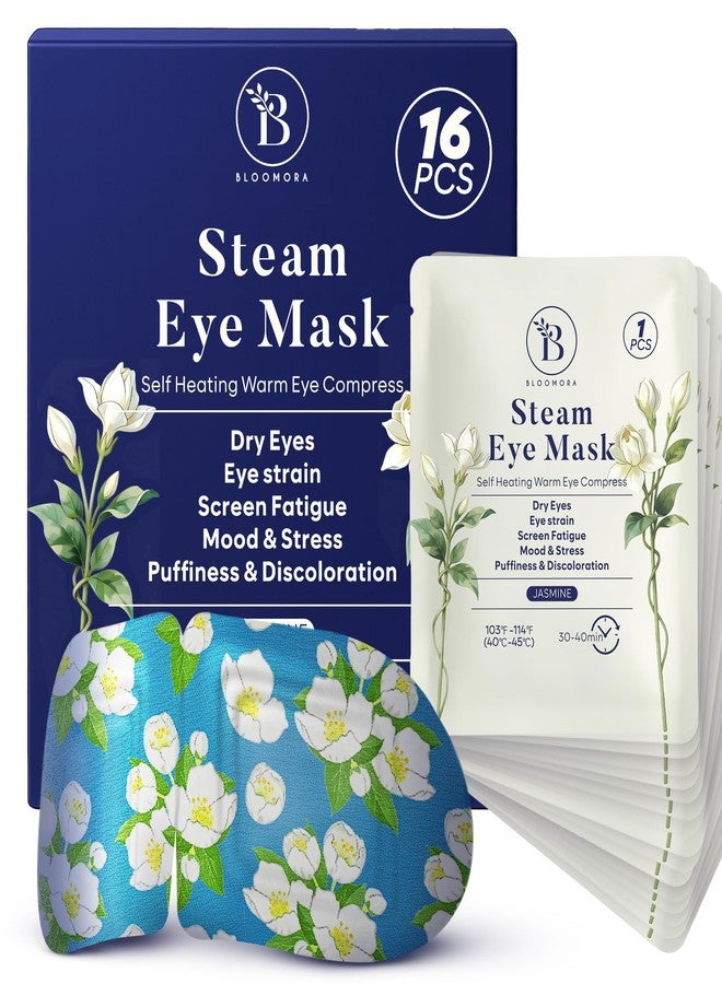 BLOOMORA 16 Pack Jasmine Steam Eye Mask for Dryness, Puffiness, Strain & Relaxation, Heated Eye Mask for Sleep & Travel, Self-Heating & Disposable Warm Compress, Travel Essentials, Relaxation Gifts for Women - Image 1